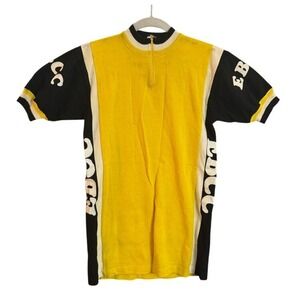 Vintage Santini Cycling Jersey Mens Short Sleeve Yellow Black EBCC Italian Read